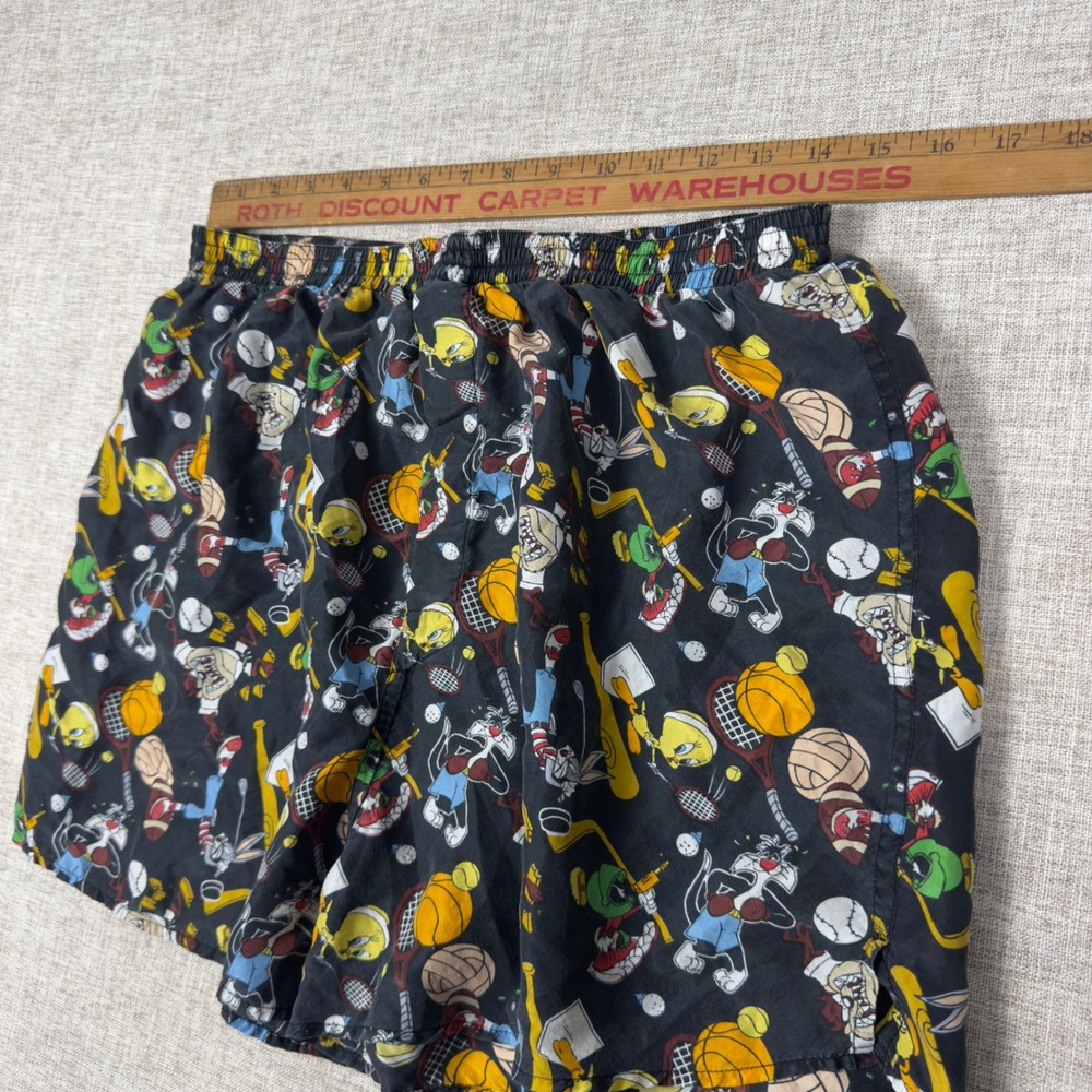 VTG 90s Looney Tunes Silk Boxer Shorts Bugs Bunny Taz AOP Cartoon XL - Picture 5 of 7